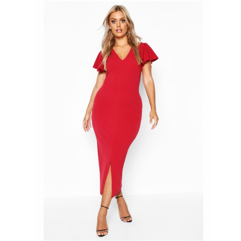 BOOHOO- Red Midi Dress